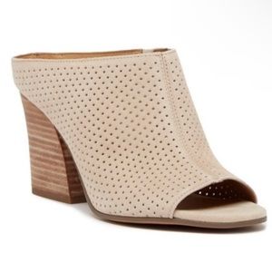 FRANCO SARTO Yvette Perforated Bone Beige Mule Heel Wedge Sandals